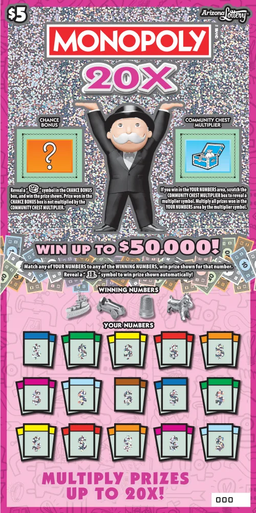 MONOPOLY 20X #1473 Arizona scratch-off ticket