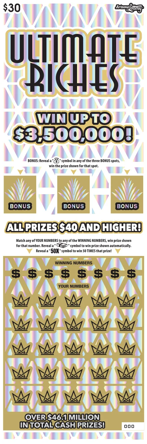 Ultimate Riches #1502 Arizona scratch-off ticket