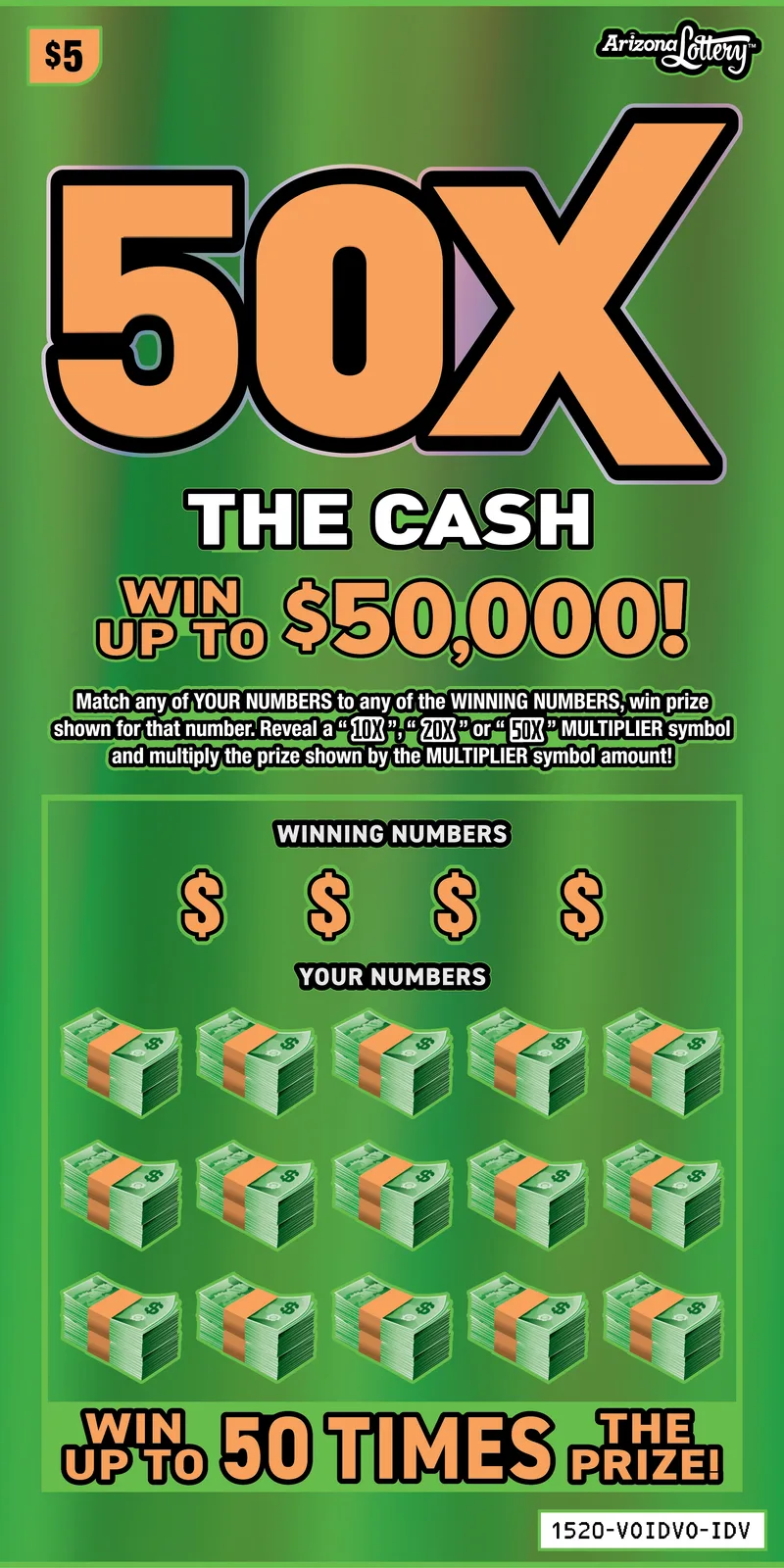 50X The Cash #1520 Arizona scratch-off ticket