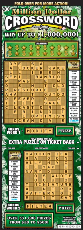 Million Dollar Crossword scratch-off ticket