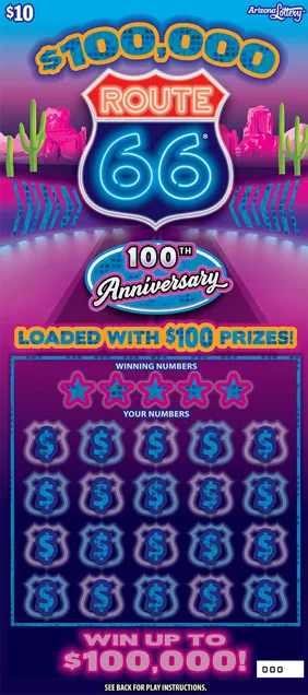 $100,000 ROUTE 66® scratch-off ticket