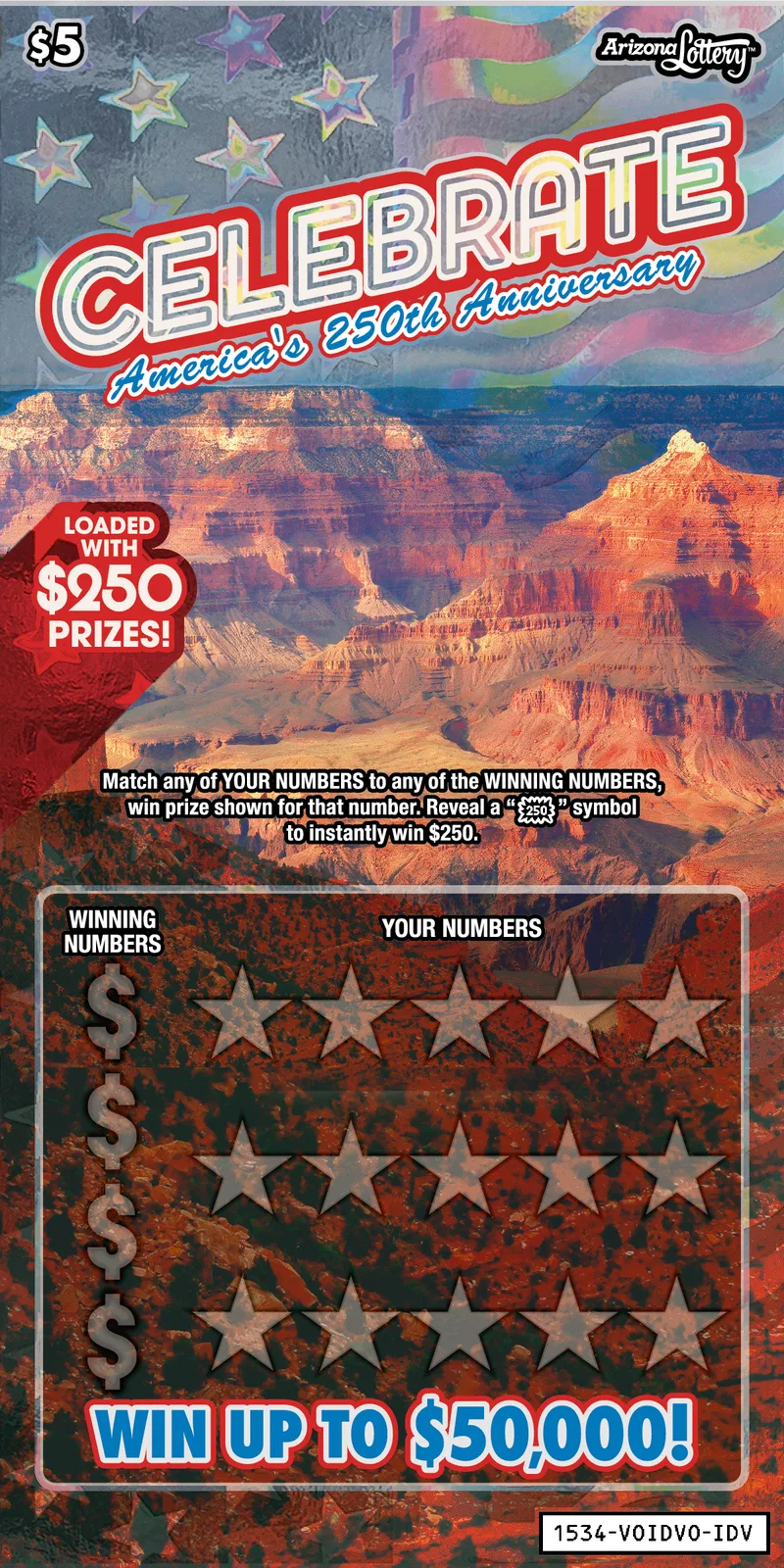 Celebrate #1534 Arizona scratch-off ticket