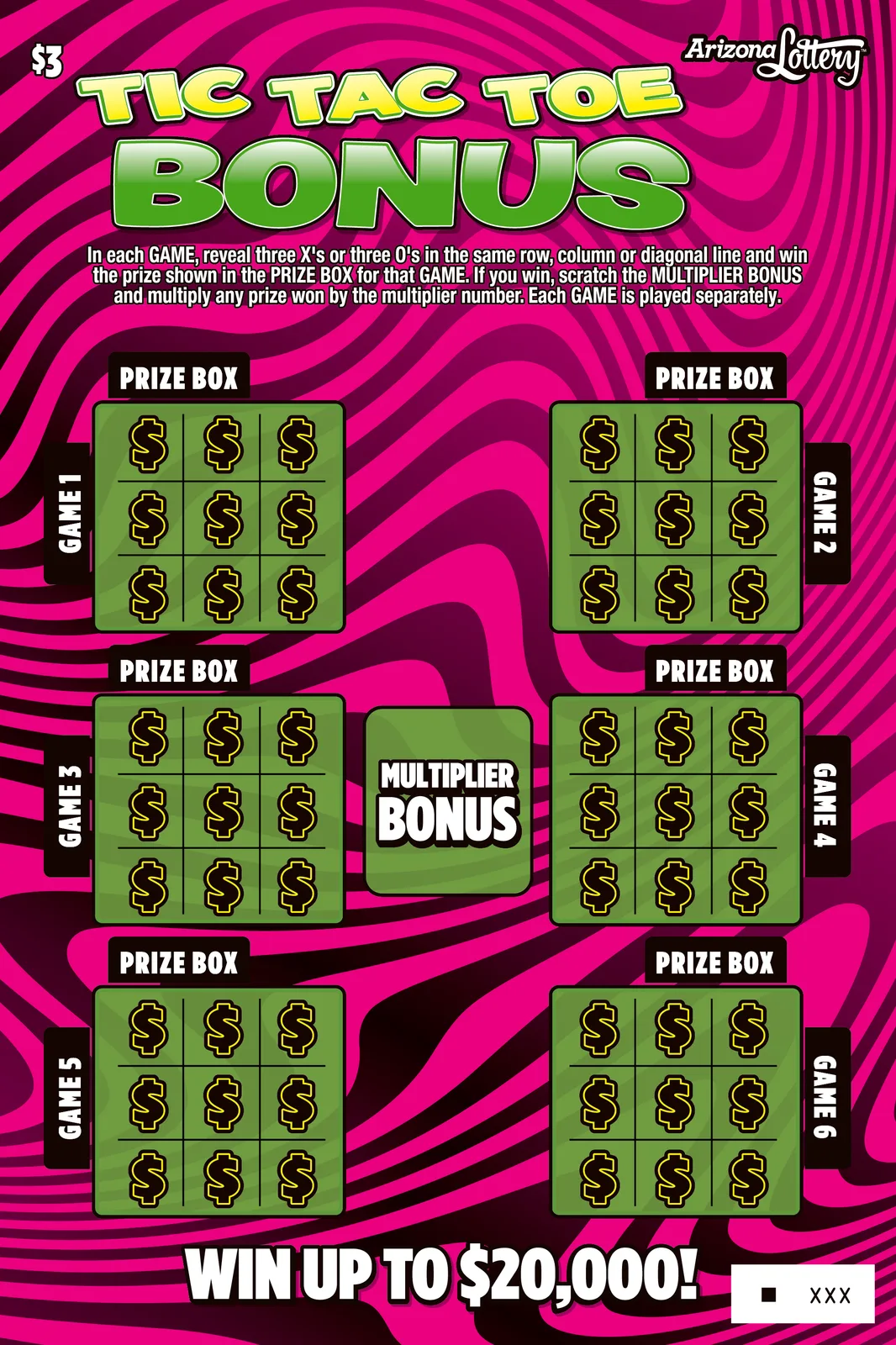 Tic Tac Toe Bonus #1540 Arizona scratch-off ticket