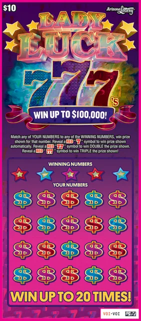 Lady Lucky Triple Red 7's scratch-off ticket