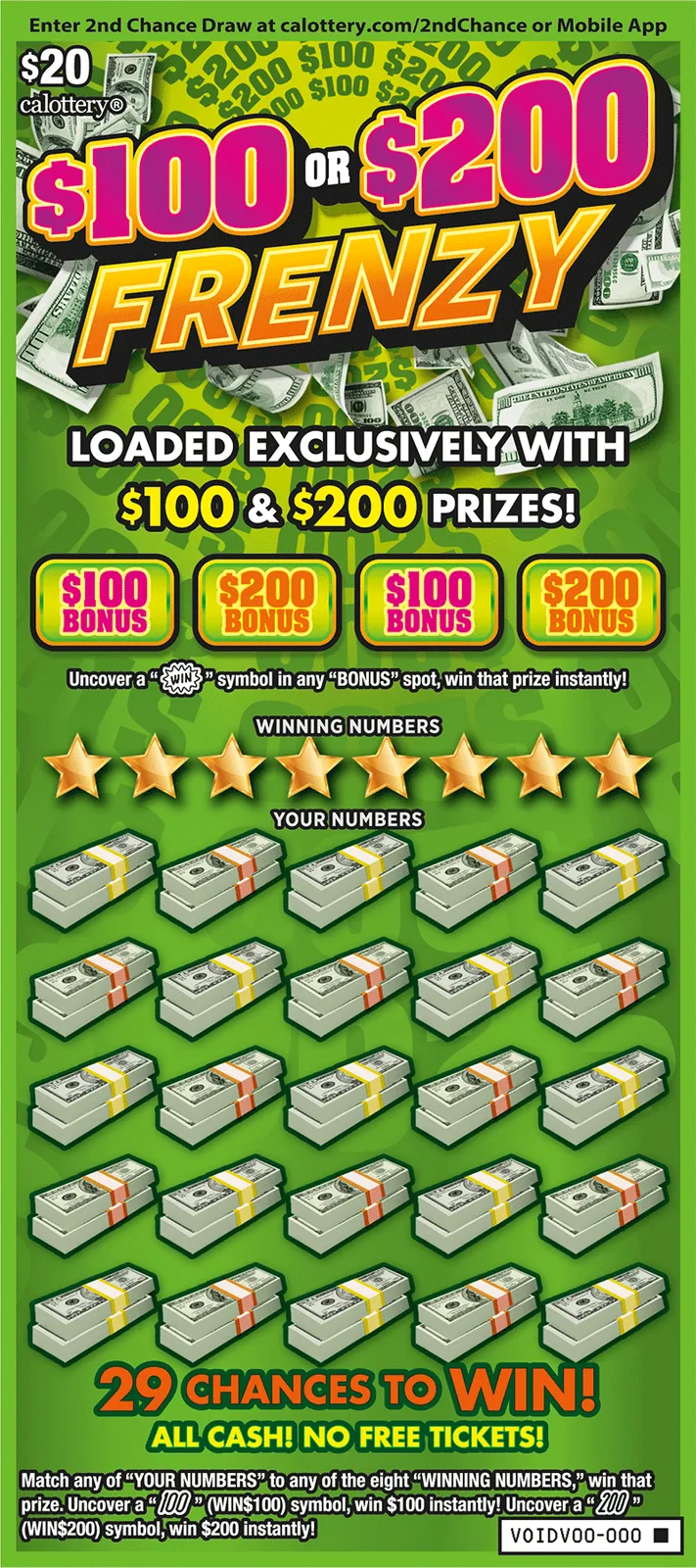 $100 or $200 Frenzy California scratch-off ticket