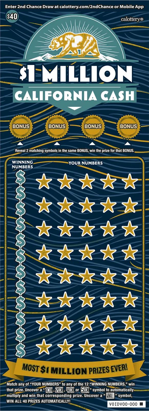 $1 Million California Cash California scratch-off ticket
