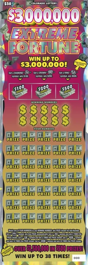 $3,000,000 EXTREME FORTUNE Colorado scratch-off ticket