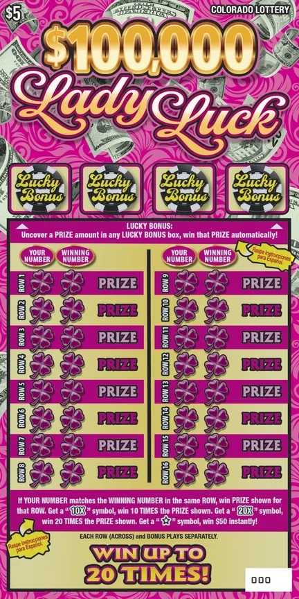 LADY LUCK Colorado scratch-off ticket