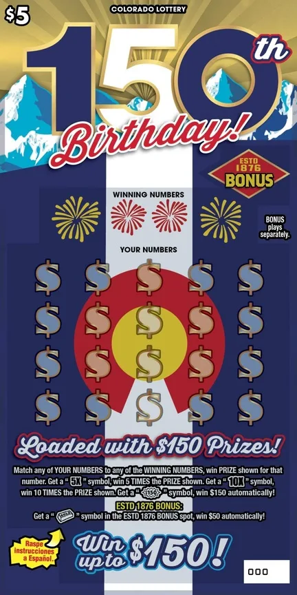150th BIRTHDAY! Colorado scratch-off ticket
