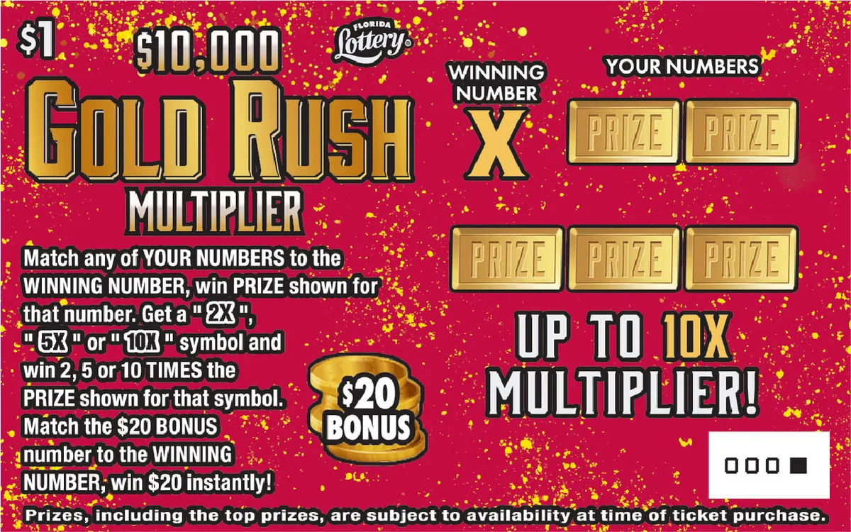 $10K GOLD RUSH MULTIPLIER Florida scratch-off ticket