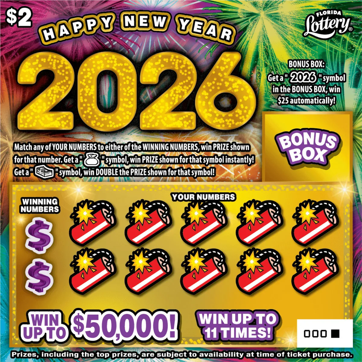 HAPPY NEW YEAR 2026 Florida scratch-off ticket