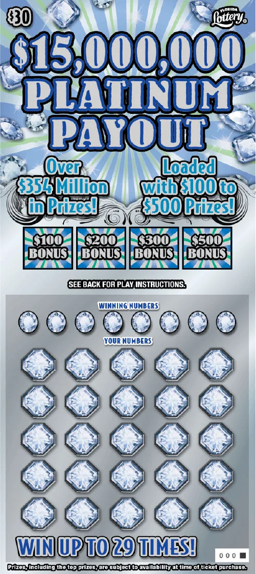 $15,000,000 PLATINUM PAYOUT Florida scratch-off ticket
