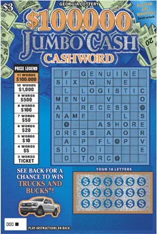 $100,000 JUMBO CASH CASHWORD