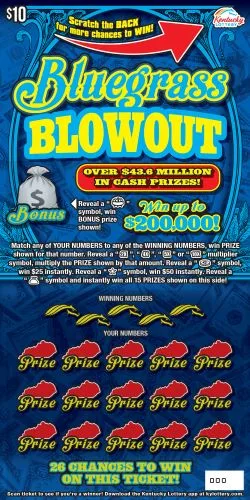 Bluegrass Blowout Kentucky scratch-off ticket