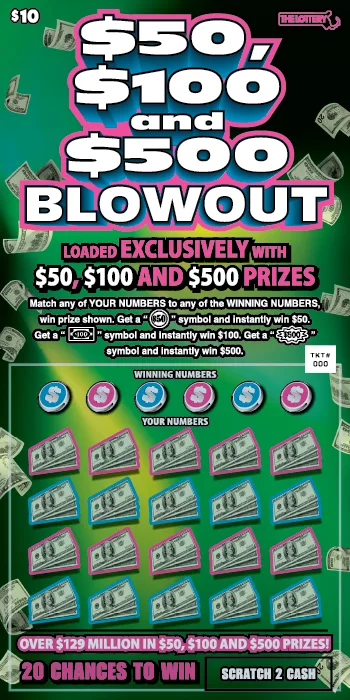 $50, $100, and $500 Blowout (#547) Massachusetts scratch-off ticket