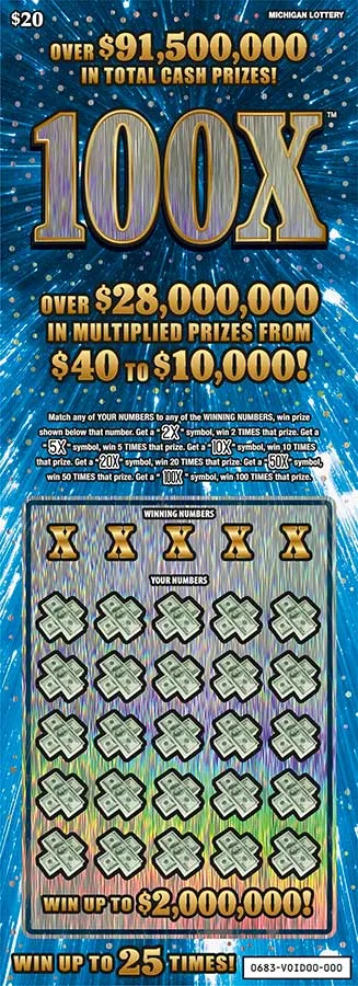 100X Michigan scratch-off ticket