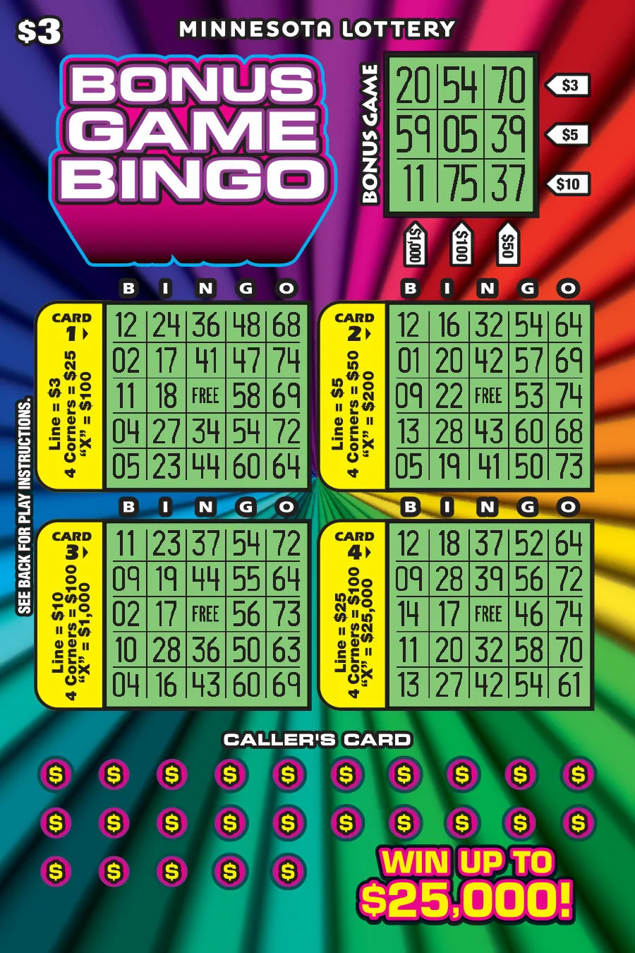 BONUS GAME BINGO Minnesota scratch-off ticket