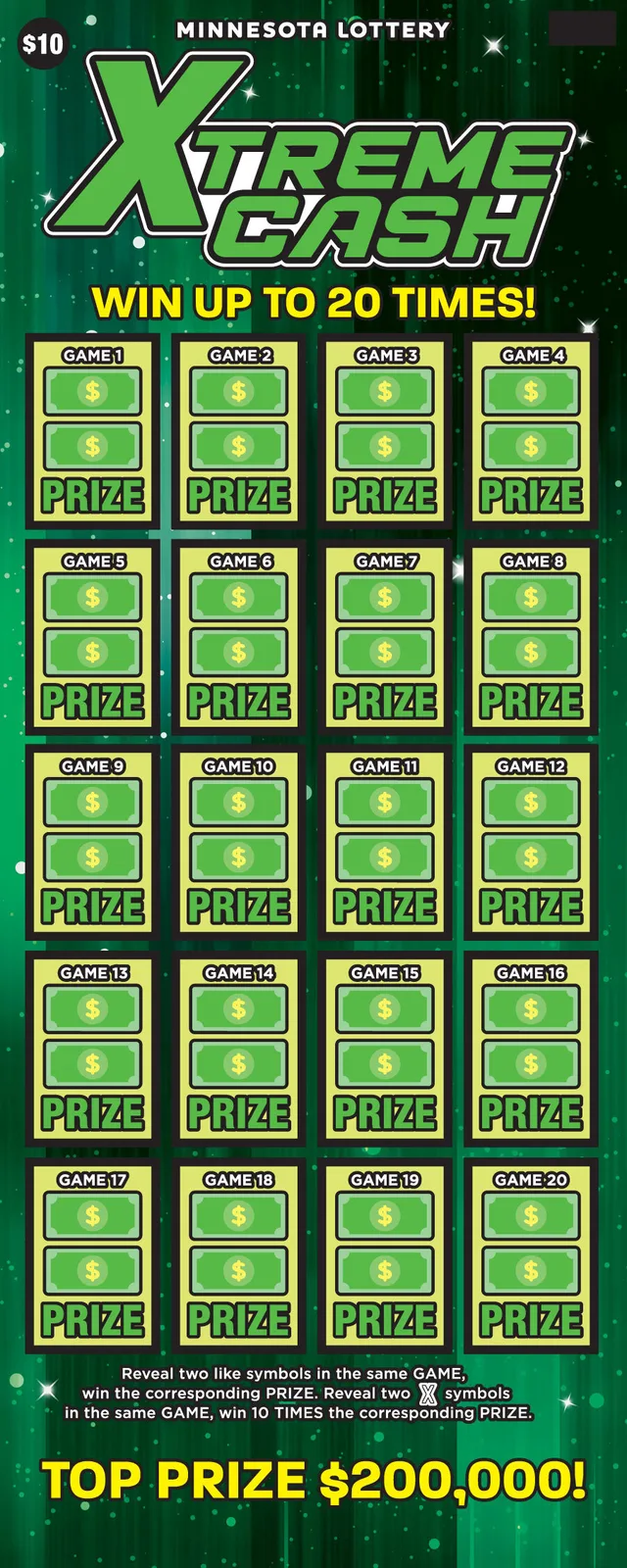 XTREME CASH Minnesota scratch-off ticket