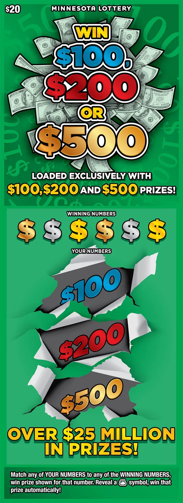 WIN $100, $200 OR $500 Minnesota scratch-off ticket