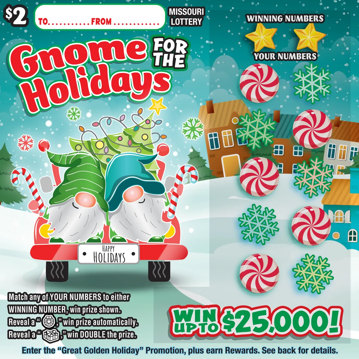 GNOME FOR THE HOLIDAYS Missouri scratch-off ticket
