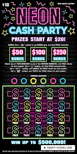 Neon Cash Party New Jersey scratch-off ticket