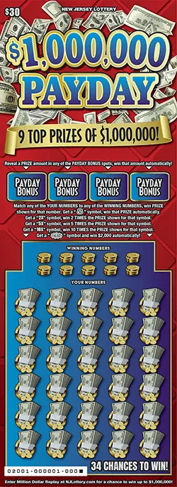 $1,000,000 Payday New Jersey scratch-off ticket