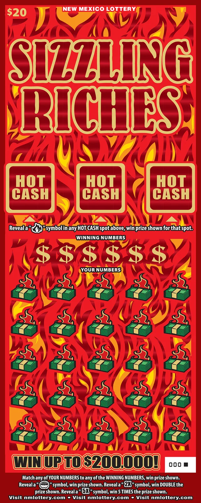 Sizzling Riches New Mexico scratch-off ticket