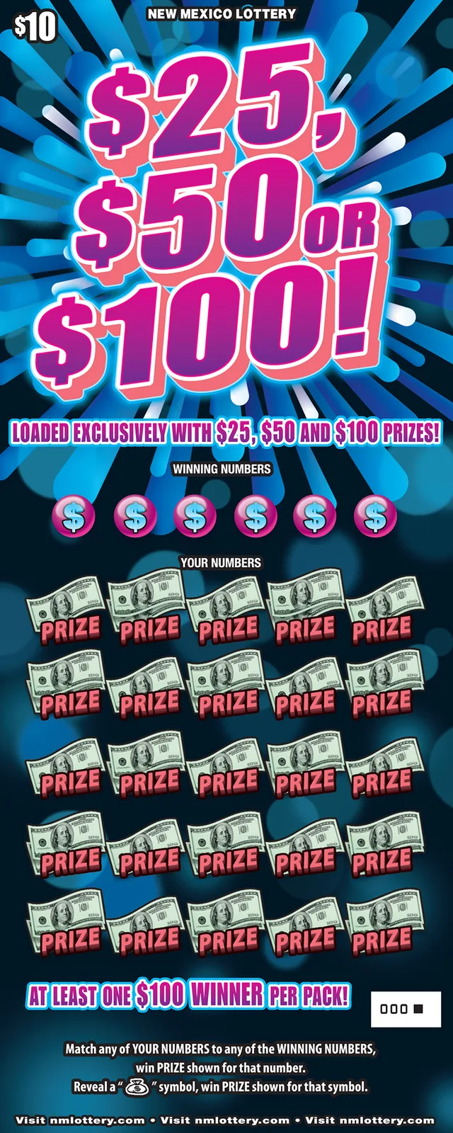 $25, $50 or $100! New Mexico scratch-off ticket