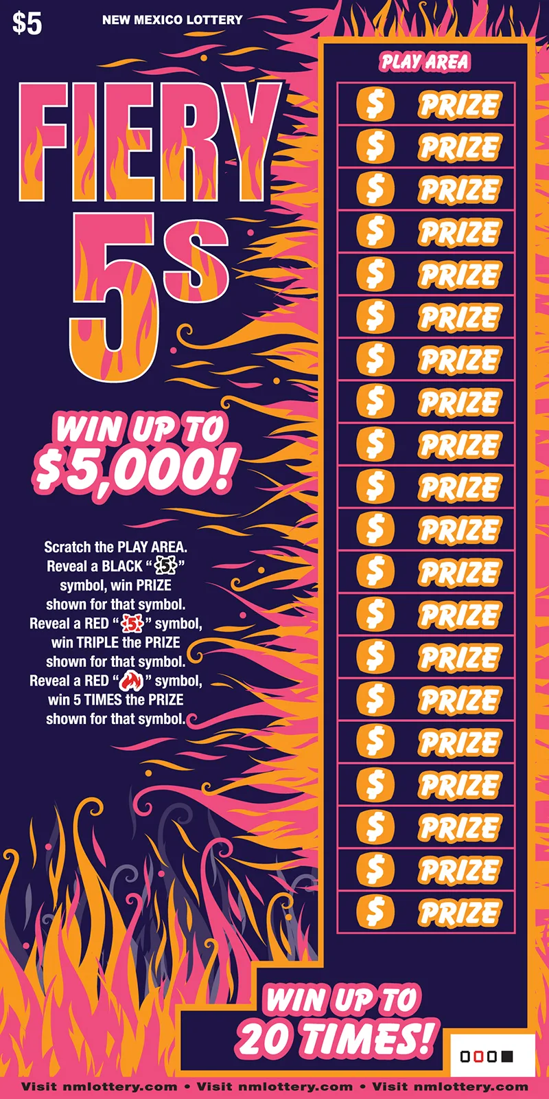 Fiery 5s New Mexico scratch-off ticket