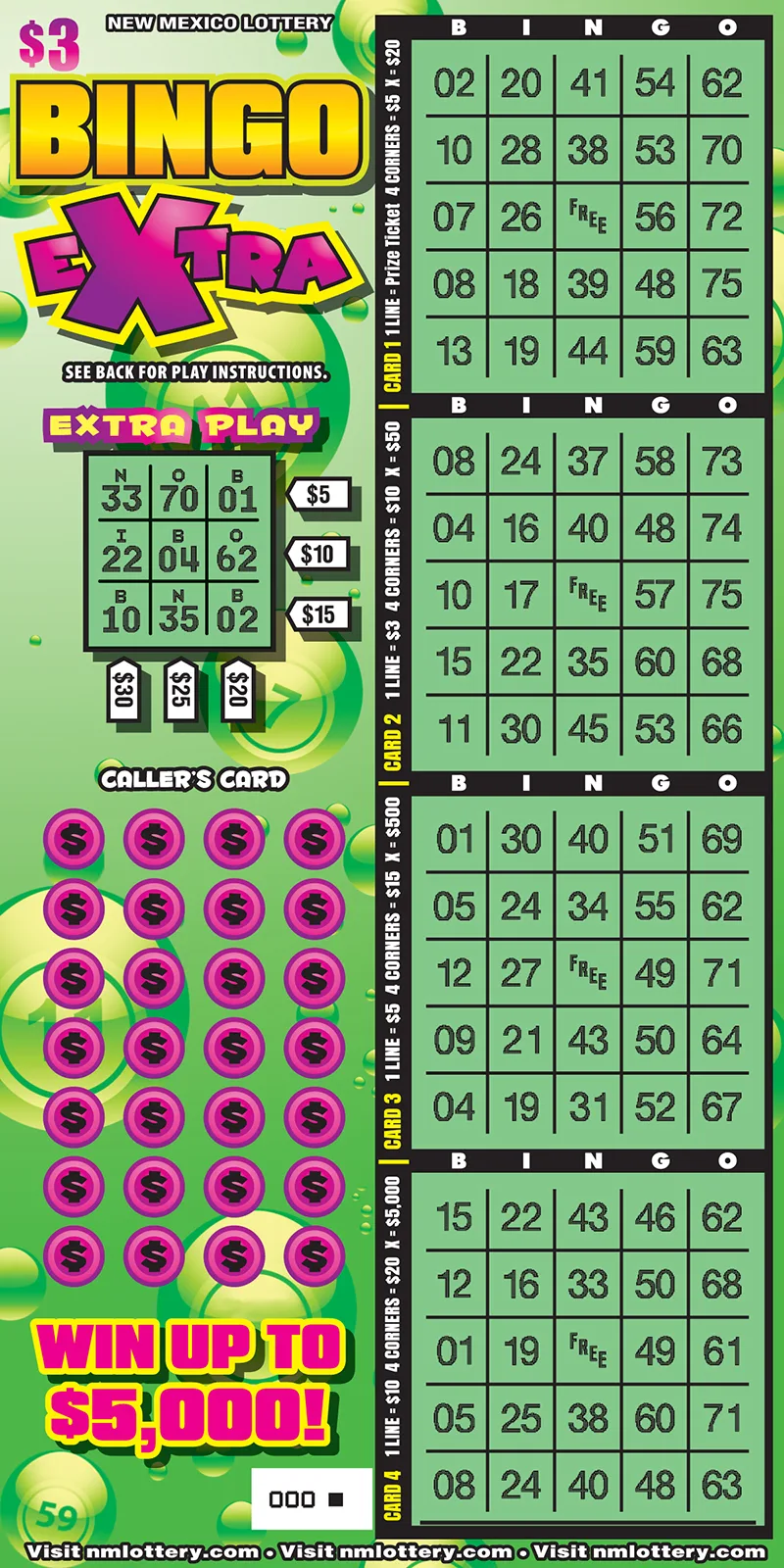 Bingo Extra New Mexico scratch-off ticket
