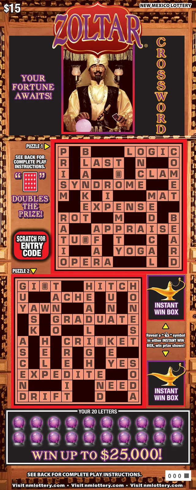 Zoltar® Crossword New Mexico scratch-off ticket