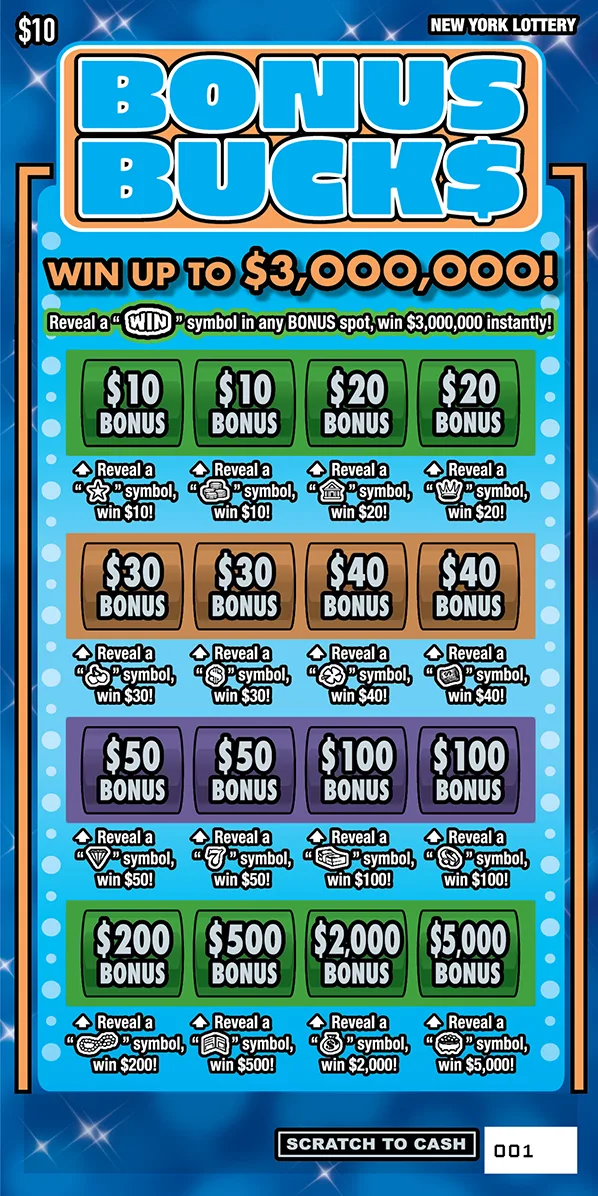 BONUS BUCKS New York scratch-off ticket