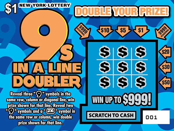 9S IN A LINE DOUBLER New York scratch-off ticket