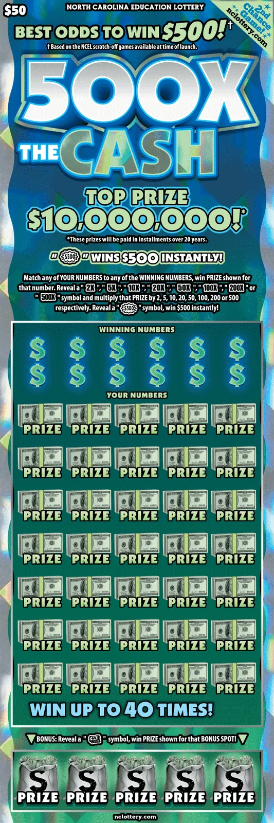 500X The Cash North Carolina scratch-off ticket
