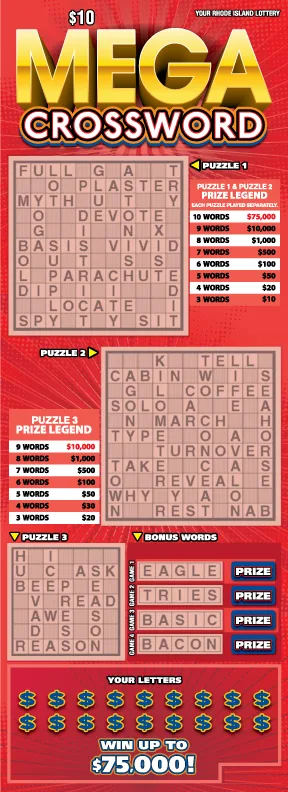 MEGA CROSSWORD Rhode Island scratch-off ticket