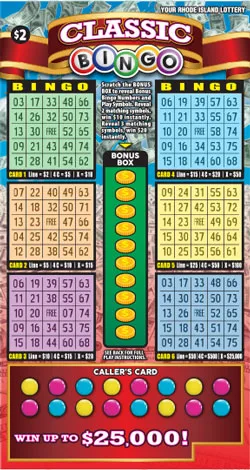 CLASSIC BINGO Rhode Island scratch-off ticket