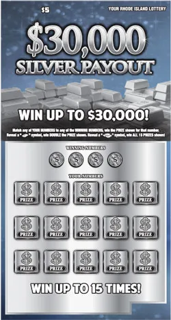 $30,000 SILVER PAYOUT Rhode Island scratch-off ticket