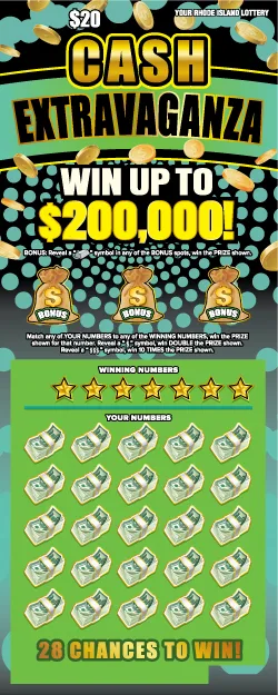 CASH EXTRAVAGANZA Rhode Island scratch-off ticket