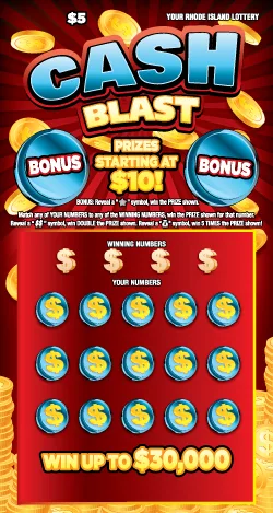 CASH BLAST Rhode Island scratch-off ticket