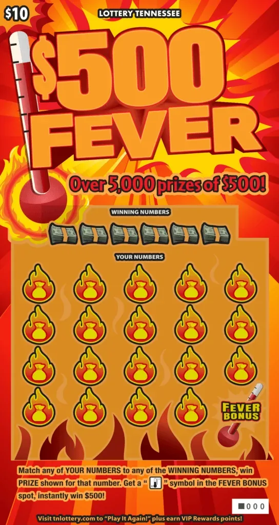 $500 Fever Tennessee scratch-off ticket