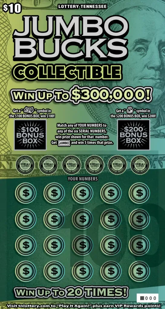 Jumbo Bucks Collectible (#1396) Tennessee scratch-off ticket