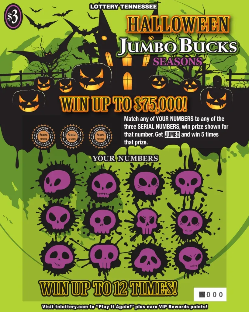 Jumbo Bucks Seasons (#1601) Tennessee scratch-off ticket