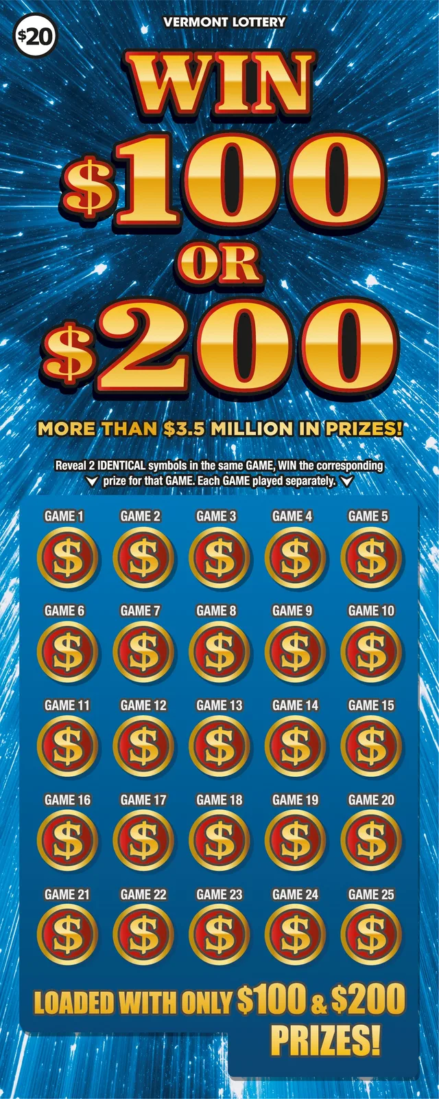 Win $100 or $200 Vermont scratch-off ticket