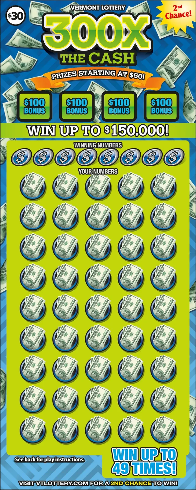 300x The Cash Vermont scratch-off ticket