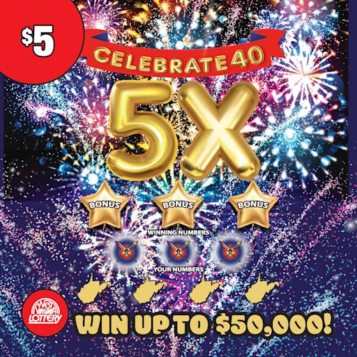 CELEBRATE 40 5X West Virginia scratch-off ticket