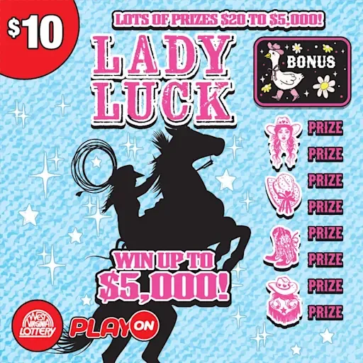 LADY LUCK West Virginia scratch-off ticket