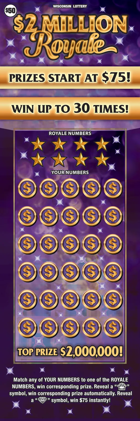 $2 MILLION ROYALE Wisconsin scratch-off ticket