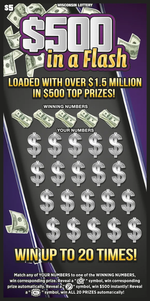 $500 IN A FLASH Wisconsin scratch-off ticket