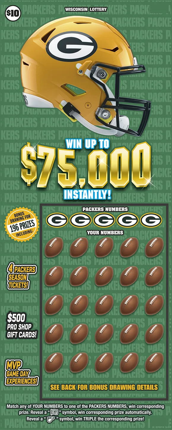 $10 PACKERS Wisconsin scratch-off ticket